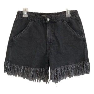 Zara Trafaluc Bermuda Shorts Womens Size 2 Black Tassel Fringe